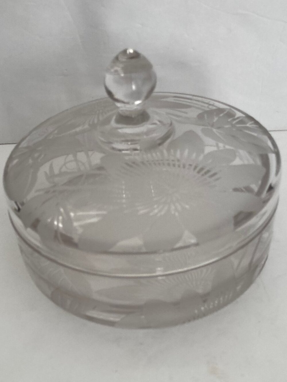 Vintage Lead Crystal Floral Covered Candy Trinket Dish